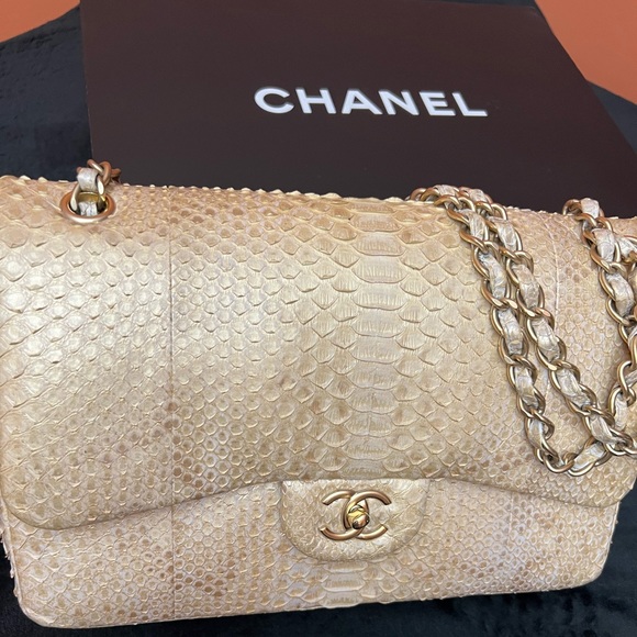 AUTHENTIC LIKE NEW LIMITED EDITION CHANEL CLASSIC IRIDESCENT PYTHON DOUBLE FLAP - Picture 3 of 12